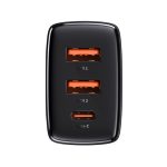 Baseus Compact hálózati gyorstöltő 30W, 2×USB Type-A + USB Type-C, fekete