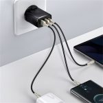 Baseus Compact hálózati gyorstöltő 30W, 2×USB Type-A + USB Type-C, fekete