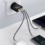 Baseus Compact hálózati gyorstöltő 30W, 2×USB Type-A + USB Type-C, fekete