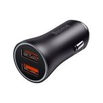 Baseus Golden Contactor Max autós gyorstöltő 60W, 2×USB Type-A, szürke