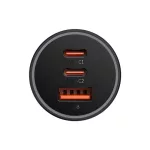 Baseus Golden Contactor Pro Triple autós gyorstöltő 65W, USB Type-A + 2×USB Type-C, szürke