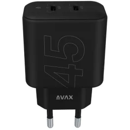   AVAX CH602B SPEEDY+ 2x Type C  (PD) 45W gyors hálózati töltő, fekete