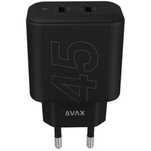 AVAX CH602B SPEEDY+ 2x Type C  (PD) 45W gyors hálózati töltő, fekete