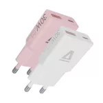 AVAX CH6412 NANO GaN USB-A + USB-C 30W hálózati gyorstöltő duo szett, fehér és rózsaszín
