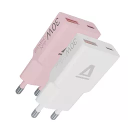   AVAX CH6412 NANO GaN USB-A + USB-C 30W hálózati gyorstöltő duo szett, fehér és rózsaszín