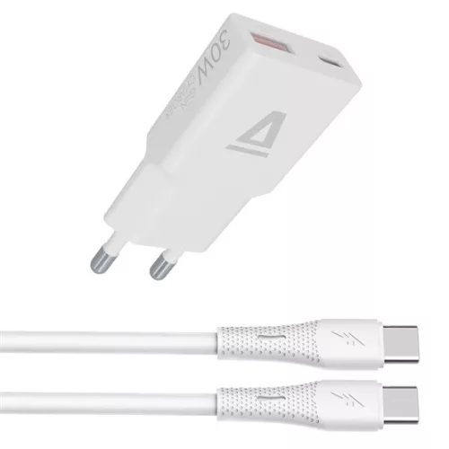 AVAX CH6413 30W GaN gyorstöltő és 60W USB-C szilikon kábel szett, fehér
