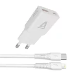 AVAX CH6414 NANO GaN USB-A + USB-C 30W hálózati gyorstöltő, fehér + 27W USBC–Lightning töltőkábel 1.5m