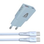 AVAX CH6415 30W GaN gyorstöltő és 60W USB-C szilikon kábel szett, világoskék