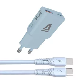   AVAX CH6415 30W GaN gyorstöltő és 60W USB-C szilikon kábel szett, világoskék