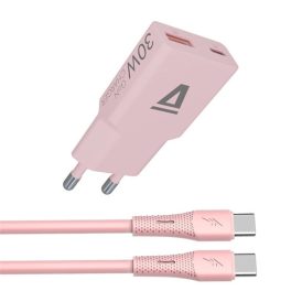   AVAX CH6417 30W GaN gyorstöltő és 60W USB-C szilikon kábel szett, rózsaszín