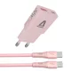 AVAX CH6417 NANO GaN USB-A + USB-C 30W hálózati gyorstöltő, rózsaszín + 60W USBC töltőkábel 1.5m