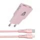 AVAX CH6418 NANO GaN USB-A + USB-C 30W hálózati gyorstöltő, rózsaszín + 27W USBC–Lightning töltőkábel 1.5m