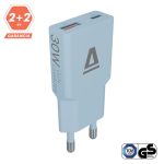 AVAX CH641LB NANO SLIM 30W töltő adapter USB-C (PD3.0)+USB-A (QC3.0), világoskék