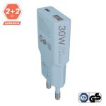 AVAX CH641LB NANO SLIM 30W töltő adapter USB-C (PD3.0)+USB-A (QC3.0), világoskék