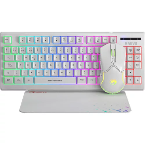 MARVO Loot 30 billentyűzet+egér+egérpad combo - Fehér - UK /Membrán/