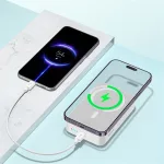 Baseus EnerFill FM41 Magnetic vezeték nélküli gyorstöltő powerbank 20000 mAh, 20W, fehér + 60W USB Type-C, 30cm kábel