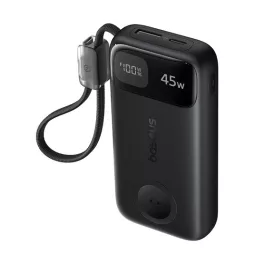   Baseus EnerFill FT31 gyorstöltő powerbank & Apple Watch 10000 mAh 45W, beépített USB Type-C kábel, fekete