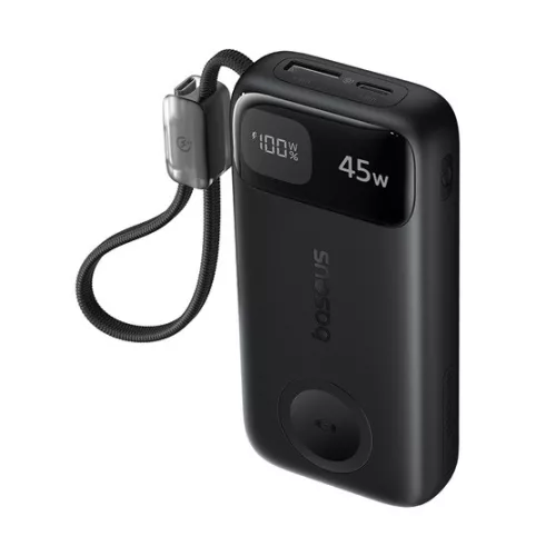 Baseus EnerFill FT31 gyorstöltő powerbank & Apple Watch 10000 mAh 45W, beépített USB Type-C kábel, fekete