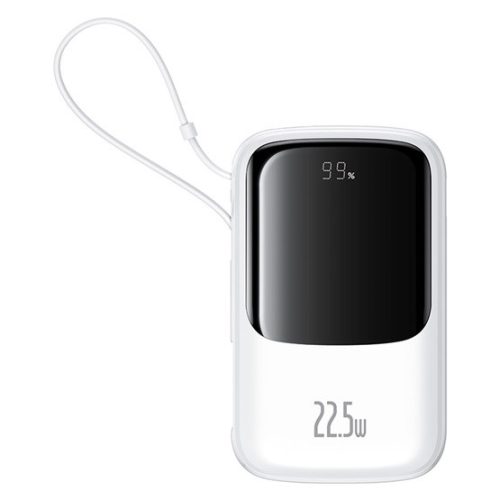 Baseus Qpow Pro+ gyorstöltő powerbank 10000 mAh, 22.5W, beépített USB Type-C kábel, fehér