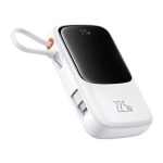 Baseus Qpow Pro+ gyorstöltő powerbank 10000 mAh, 22.5W, beépített USB Type-C kábel, fehér