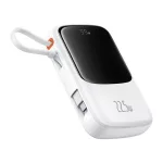 Baseus Qpow Pro+ gyorstöltő powerbank 10000 mAh, 22.5W, beépített USB Type-C kábel, fehér