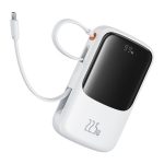 Baseus Qpow Pro+ gyorstöltő powerbank 10000 mAh, 22.5W, beépített USB Type-C kábel, fehér