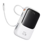 Baseus Qpow Pro+ gyorstöltő powerbank 10000 mAh, 22.5W, beépített USB Type-C kábel, fehér