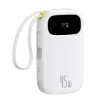 Baseus EnerFill FC31 gyorstöltő powerbank 20000 mAh, 45W, beépített 2×USB Type-C kábel, fehér
