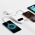 Baseus EnerFill FC31 gyorstöltő powerbank 20000 mAh, 45W, beépített 2×USB Type-C kábel, fehér