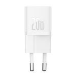 Baseus GaN5 Mini hálózati gyorstöltő 20W, USB Type-C, fehér + 100W USB Type-C, 1m kábel