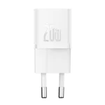 Baseus GaN5 Mini hálózati gyorstöltő 20W, USB Type-C, fehér + 100W USB Type-C, 1m kábel