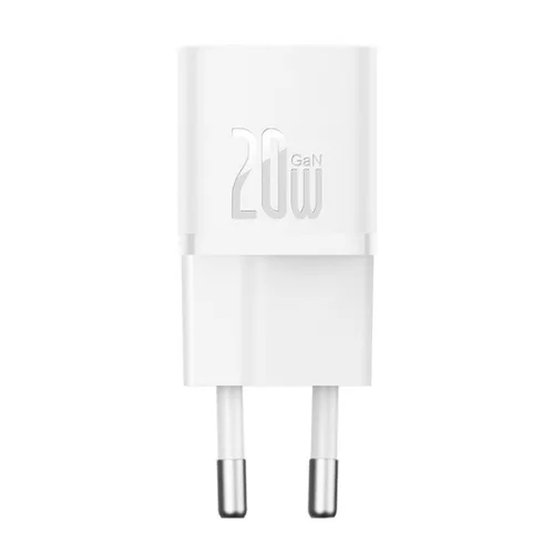 Baseus GaN5 Mini hálózati gyorstöltő 20W, USB Type-C, fehér + 100W USB Type-C, 1m kábel