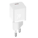 Baseus GaN5 Mini hálózati gyorstöltő 20W, USB Type-C, fehér + 100W USB Type-C, 1m kábel