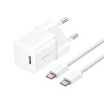 Baseus GaN5 Mini hálózati gyorstöltő 20W, USB Type-C, fehér + 100W USB Type-C, 1m kábel