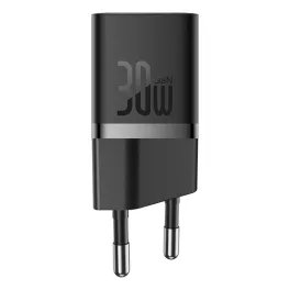   Baseus GaN5 Mini hálózati gyorstöltő 30W, USB Type-C, fekete + 100W USB Type-C, 1m kábel