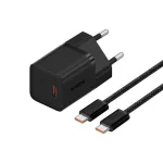 Baseus GaN5 Mini hálózati gyorstöltő 30W, USB Type-C, fekete + 100W USB Type-C, 1m kábel