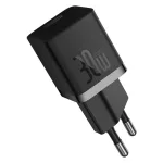 Baseus GaN5 Mini hálózati gyorstöltő 30W, USB Type-C, fekete + 100W USB Type-C, 1m kábel