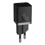 Baseus GaN5 Mini hálózati gyorstöltő 30W, USB Type-C, fekete + 100W USB Type-C, 1m kábel