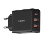 Baseus Cube hálózati gyorstöltő 30W, USB Type-C + 2×USB Type-A, fekete