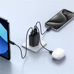 Baseus Cube hálózati gyorstöltő 30W, USB Type-C + 2×USB Type-A, fekete