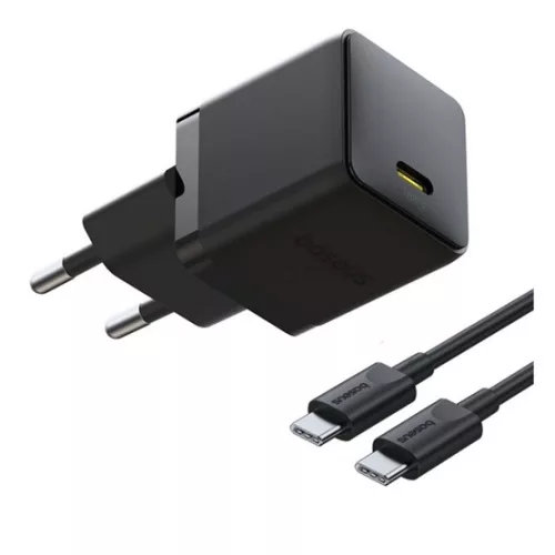Baseus Palm hálózati gyorstöltő 20W, USB Type-C, fekete + 60W USB Type-C 1m kábel