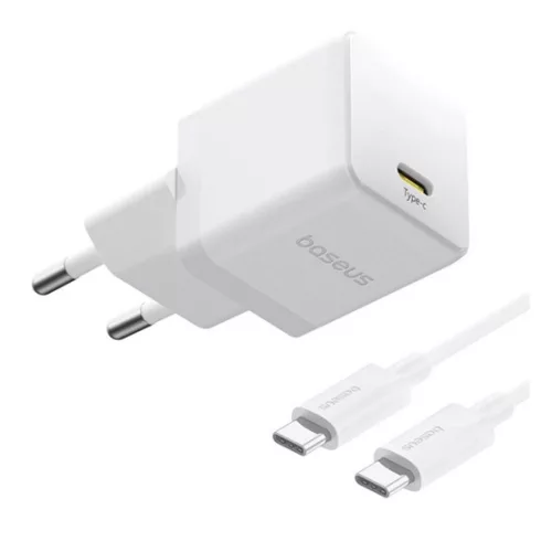 Baseus Palm hálózati gyorstöltő 20W, USB Type-C, fehér + 60W USB Type-C 1m kábel