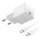 Baseus Palm hálózati gyorstöltő 20W, USB Type-C, fehér + 60W USB Type-C 1m kábel