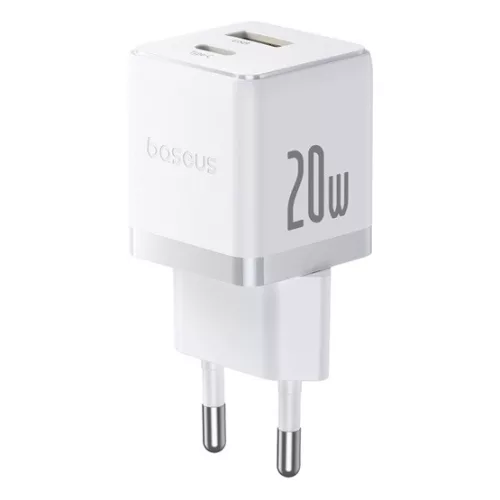 Baseus Palm hálózati gyorstöltő 20W, USB Type-C + USB Type-A, fehér