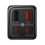 Baseus GaN6 Pro hálózati gyorstöltő 65W, 2×USB Type-C + 2×USB Type-A, fekete + 100W USB Type-C, 1m kábel