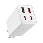 Baseus GaN6 Pro hálózati gyorstöltő 65W, 2×USB Type-C + 2×USB Type-A, fehér + 100W USB Type-C, 1m kábel