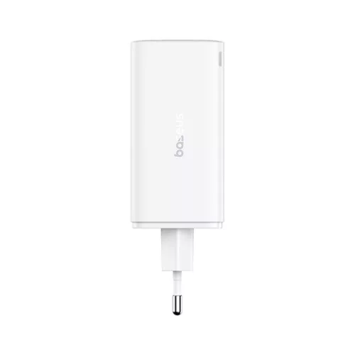 Baseus GaN6 Pro hálózati gyorstöltő 100W, 2×USB Type-C + 2×USB Type-A, fehér + 100W USB Type-C, 1m kábel