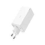 Baseus GaN6 Pro hálózati gyorstöltő 100W, 2×USB Type-C + 2×USB Type-A, fehér + 100W USB Type-C, 1m kábel