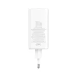 Baseus GaN6 Pro hálózati gyorstöltő 100W, 2×USB Type-C + 2×USB Type-A, fehér + 100W USB Type-C, 1m kábel