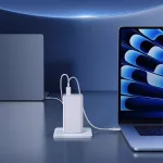 Baseus GaN6 Pro hálózati gyorstöltő 100W, 2×USB Type-C + 2×USB Type-A, fehér + 100W USB Type-C, 1m kábel
